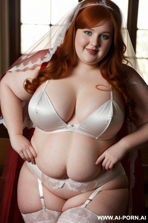half-length photo, ((half body photo shot close up)). at the communion table of the church, a (((very obese))) fat chubby fat thick and bbw redhead british, she is close to the window. she - #main