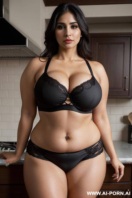 black fancy sari , ((kitchen)) ((large fancy texas mansion)), ((suburban mom)), ((higareda)), (gorgeous), beautiful eyes, (big full lips), (beautiful), (lean) ((photorealistic)) (tanned indian), ((ultra - #main