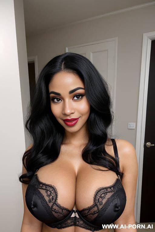 british white african mixed race, massive huge gigantic boobs, big lips, large lips, long voluminous wavy, black lingerie - #main