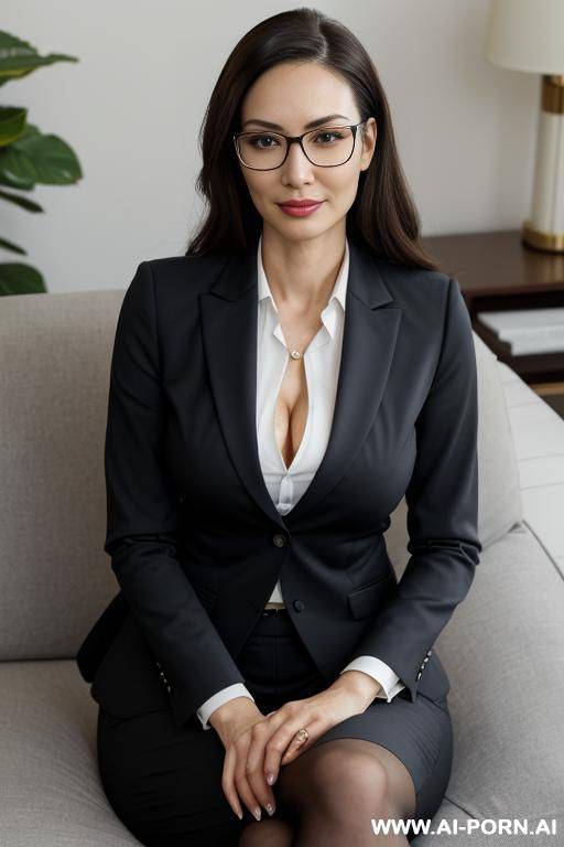 woman sitting on the couch. in glasses. big thighs. in glasses. big hips. in a suit - #main