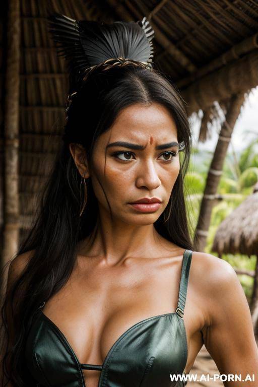 amazonian woman, amazone hut, ((no makeup)), amazonian dress - #main