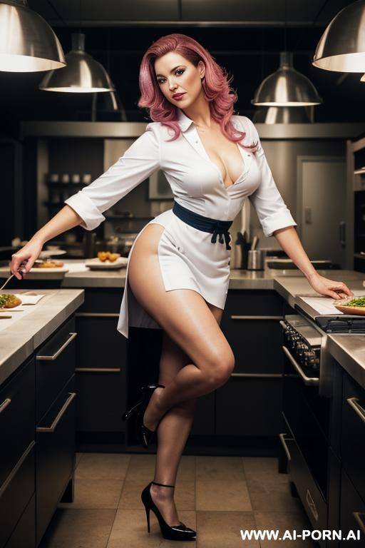 nude sexy nurse with huge tits, thick thighs, pink hair, blue eyes, wavy hair, wearing maid costume, totally naked, hyper tits, hyper thighs, exposing tits, extremely beautiful - #main