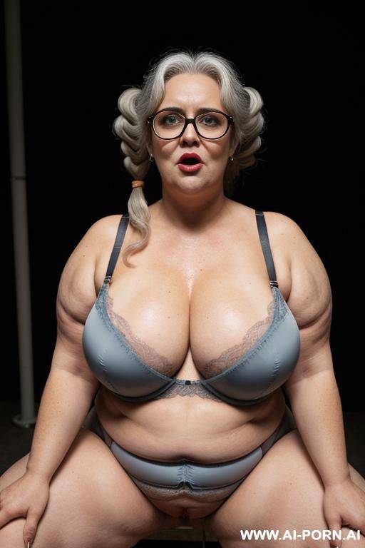 (impossibly large boobs, ),loose bald pussy, full body, ((large big ass)), ((wide hips)), a old face woman, old mature, too much make up, makeup smeared - #main