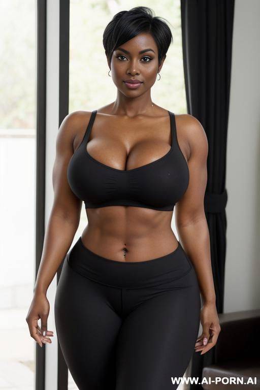sexy bimbo milf, aged milf, matured milf, thot, really dark black skin, deep dark black skin color, ultra thicc, bulked up thighs, tight shirt, extremely gigantic boobs, perfect eyes - #main