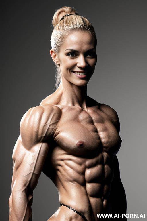 (gray background), (naked), (nude), (shortest most muscular finnish woman only), ((((sinewy gaunt slender finnish actress woman with extreme musculature)))), ((short)), ((very white pallid skin)), ((perfect - #main
