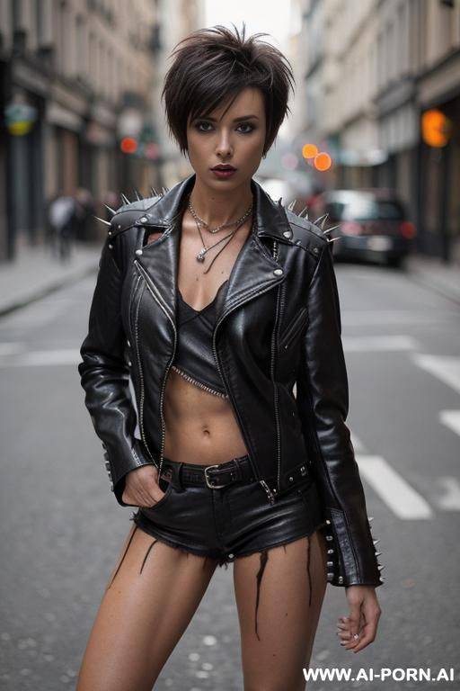 black leather jacket with spikes botomless - #main