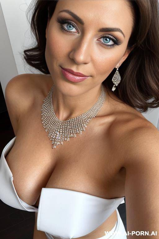 necklace, earrings, full makeup, big boobs, narrow waist, wide hips, round butt, head shot - #main