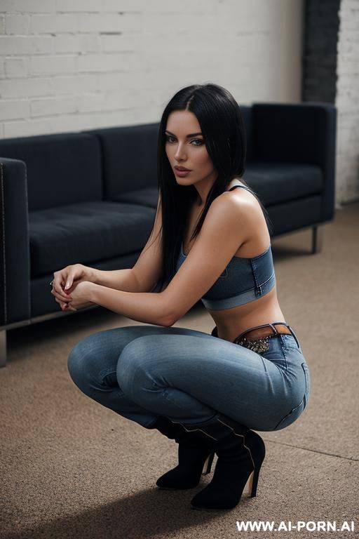low rise jeans. flare jeans, high heels, tits out - #main