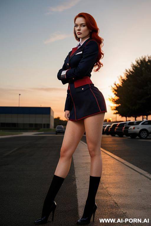 redhead, uniform, parking lot, sunset - #main