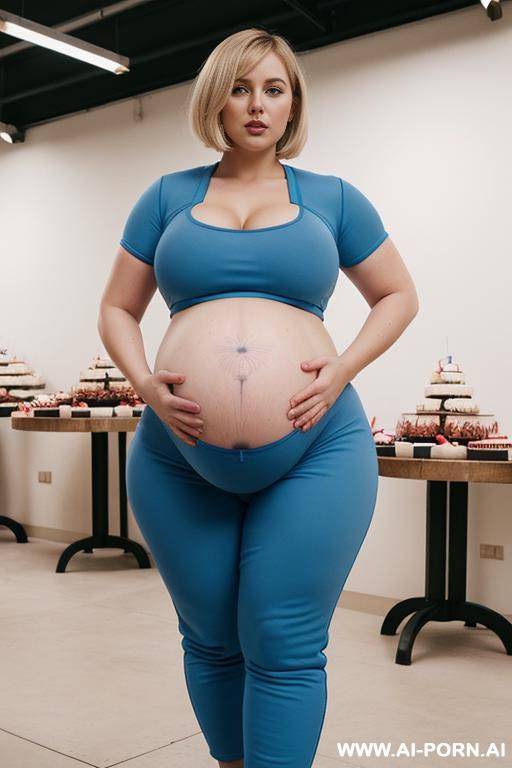 obese pregnant woman. tight blue tracksuit crop top. lactation. milking machines. desserts and pie. blonde bobcut. factory. enormous round belly, low hanging belly. wide hips. big booty. milk buckets. huge pregnant tummy - #main