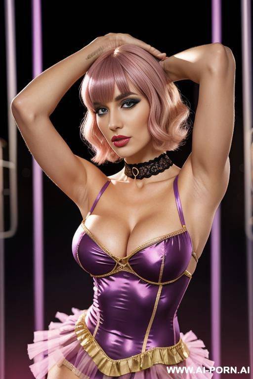 blonde woman, green eyes, wearing a sheer dress and thigh high boots. - #main