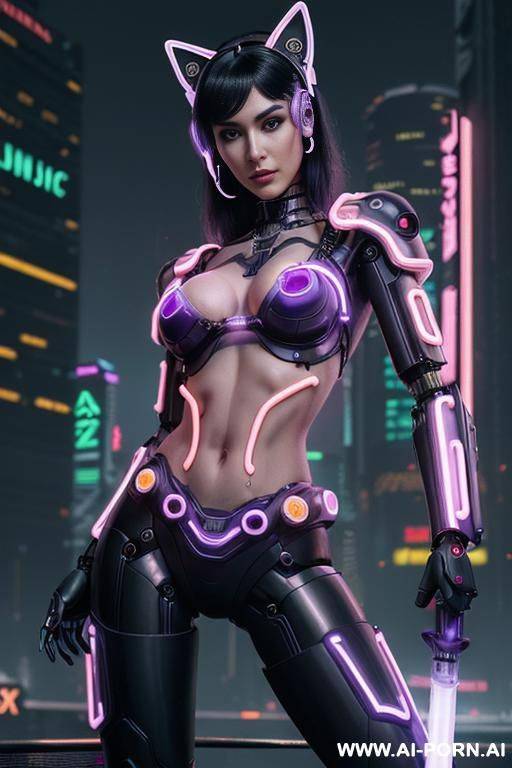 beautiful realistic woman ((woman fully robotic mechanic body)), (((holding electric and luminous neon violet sword))), ultra detailed, finely detail, highly detailed face, highly detailed eyes, highly - #main