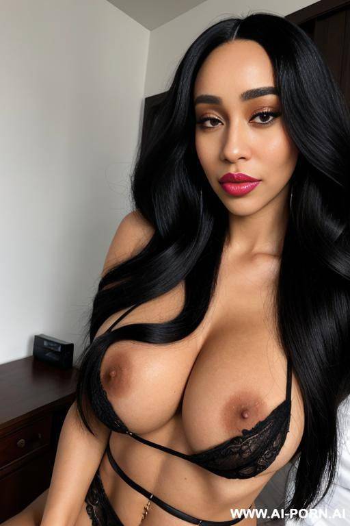 white african black mixed race, ((large lips)), long voluminous wavy hair, doja cat - #main