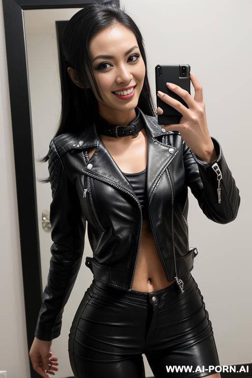 ((((asian)))), (makeup) , ((tight black leather jacket)) (((tight black leather hotpants))) ((((selfie)))), model - #main