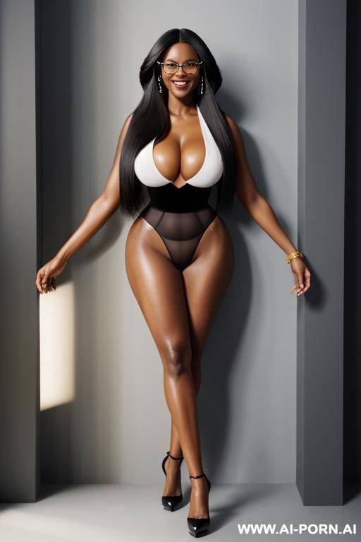 hot sexy tall woman dark skin huge tits very long straight hairhigh heels glasses - #main