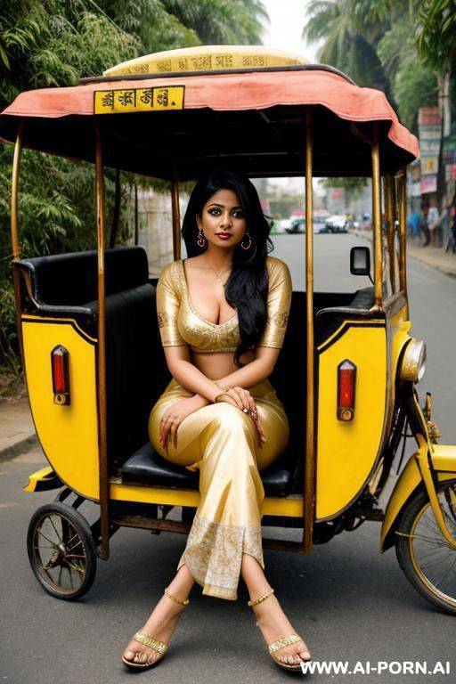 desi woman wearing sal sitting in rickshaw - #main