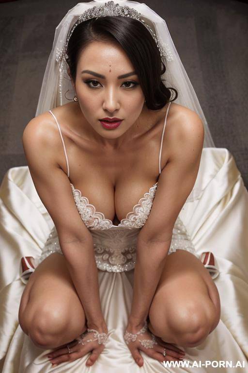 asian bride wearing a bride veil no clothes on, big tits, handcuffed, has dark brown hair with a fringe, ponytail haircut, 1 old - #main