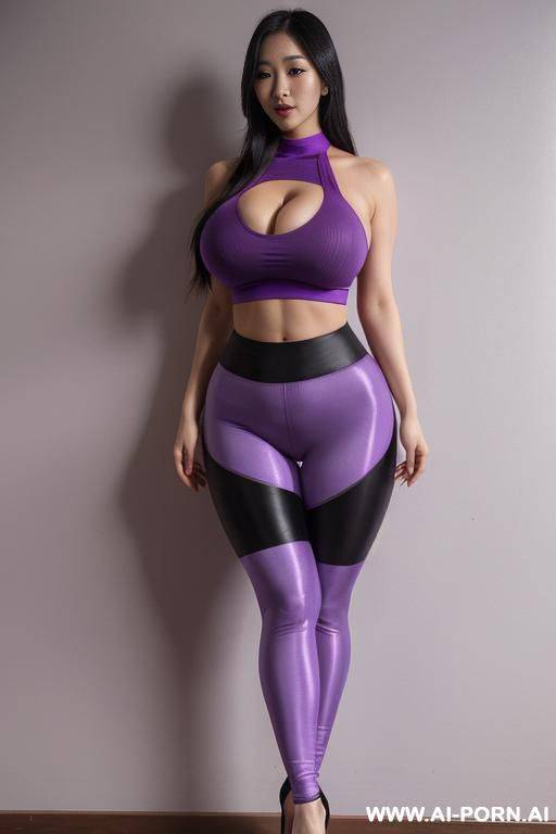 fully covering compression shirt, huge fake tits, purple yoga pants, massive tits, stockings, oiled up - #main