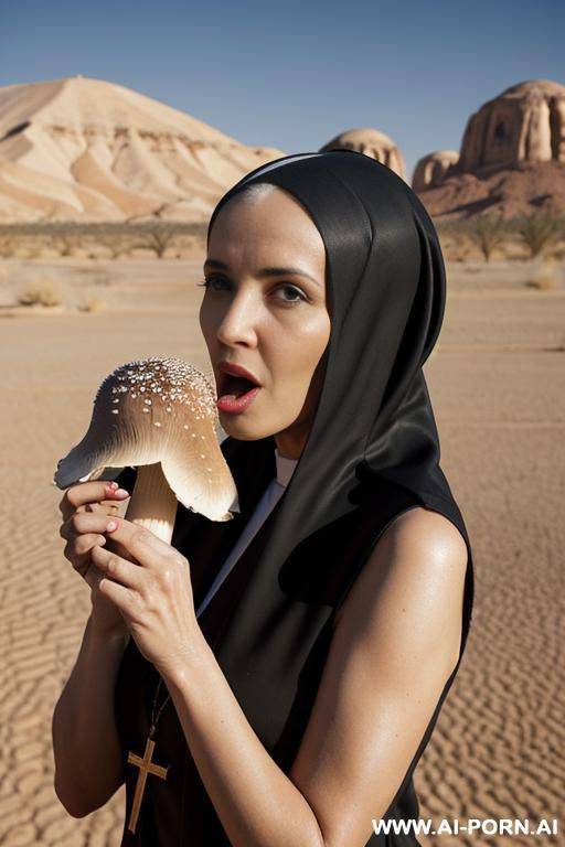 2 black nun licking a big poimanous mushroom - #main