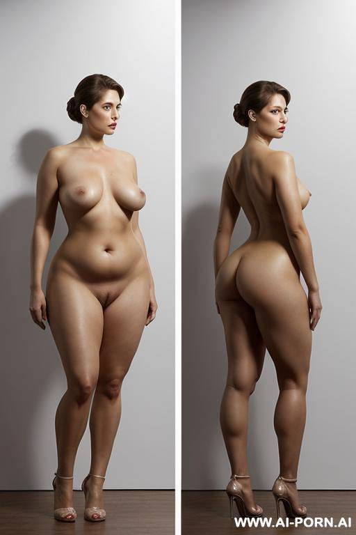 totally nude realistic woman stands in the showcase, ((full body view)), legs apart - #main