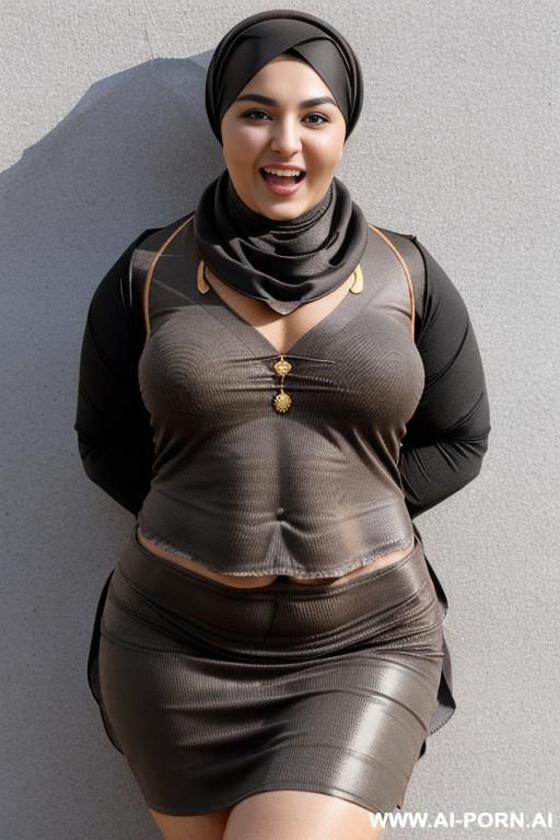 hot pakistani, (((((black arabic head scarf))))), brown skin, (((very wide hips))), extremely wide hips, dark brown nipples, (((naked))), nude, big hard brown nipples with big areolas. ((slutty)) - #main