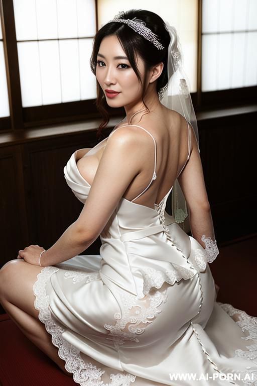 white skin, ((((japanese mother wear wedding dresses )))), ((her pussy was showered with a huge amount of cumshot)) - #main
