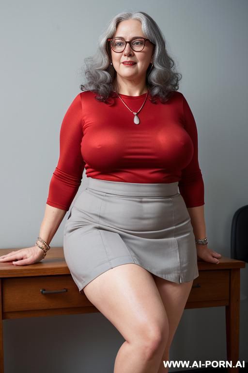 grandma, perfect hourglass figure, eye contact, looking into camera, necklace, earrings, bracelets, wearing sexy tight jumpsuit, totally sexy clothes, full h - #main