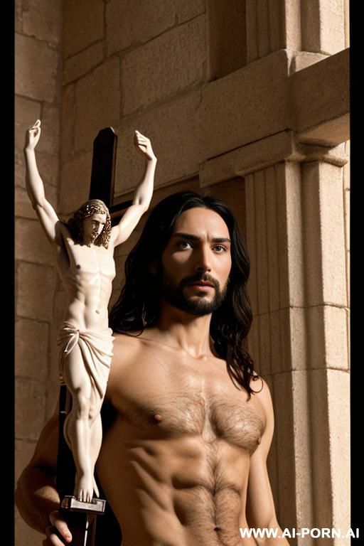 male jesus christ on the cross naked holding up a dildo - #main