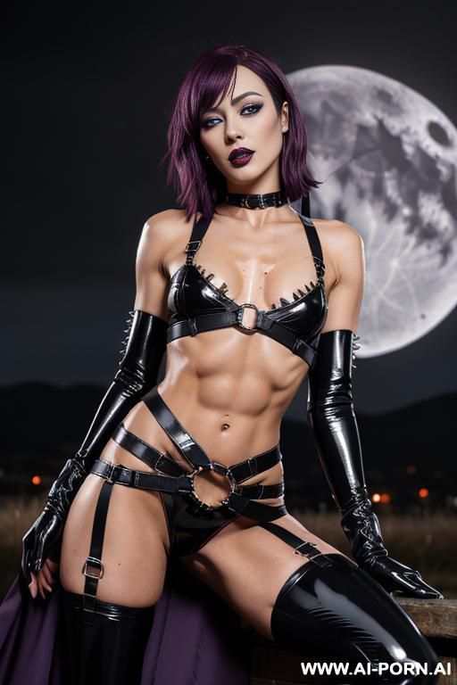 ((((abs)))) ((((black short spiky)))) ((piercings)) (fit and slender) (wet skin) (black lipstick) ((woman with ahegao face)) ,reduced chest, narrow chin, narrow back, bitty breast, choker , (tinny), - #main