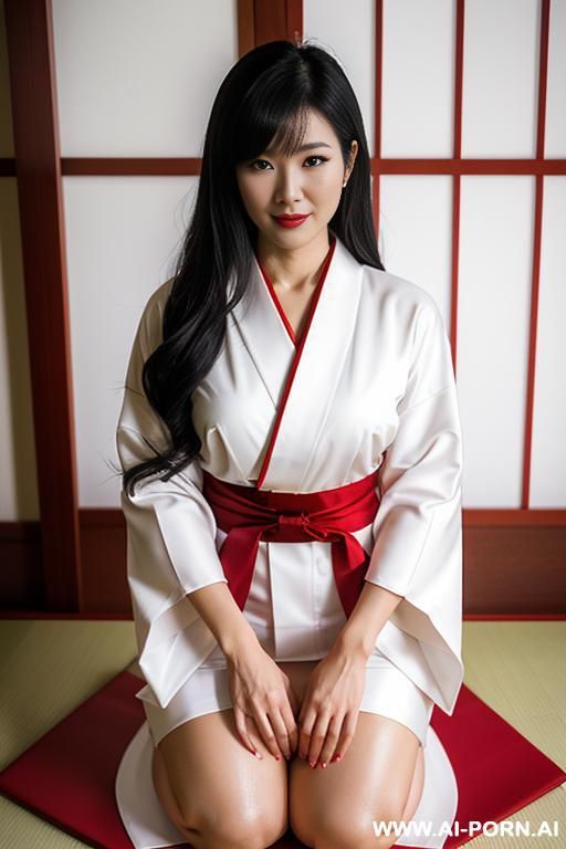 white kimono and red dress , kneeling - #main