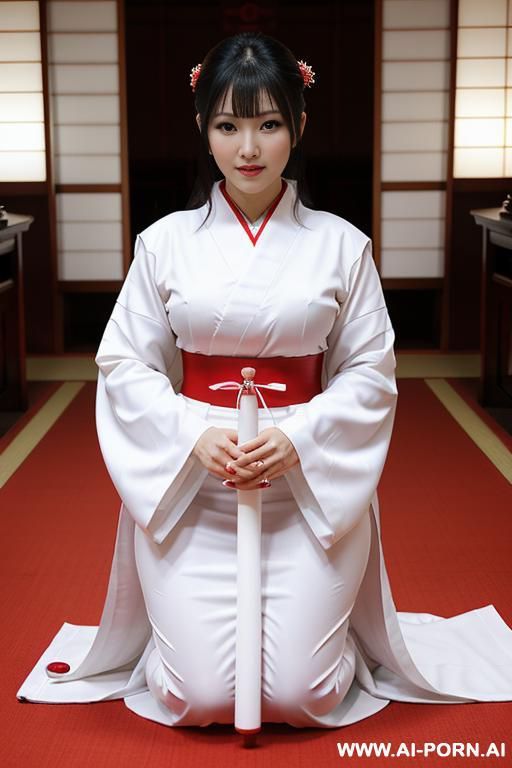 a sexy sant play with big sextoy, white and red traditional dress, temple, kneeling - #main
