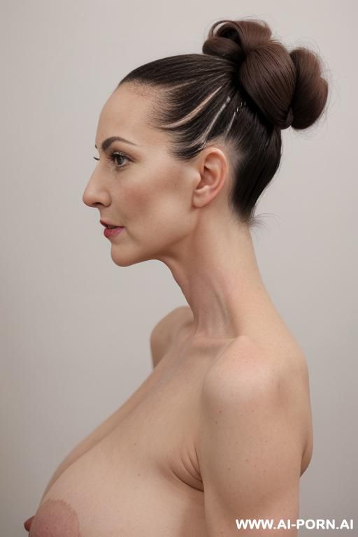 she is naked, profile view , on her knees with her arms upon her head, grey hair - #main