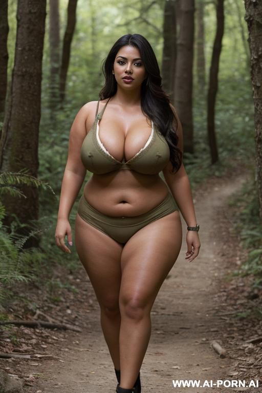 slightly chubby, but fit olive skinned mexican women. ft tall but with huge e cup breasts, walking through the woods flashing her breasts - #main