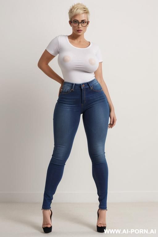 (hot tall ) (blonde ) (huge boobs) (glasses) (high heels) (tight jeans) (tight white t shirt) (hot milf) (spiked_pixie_hair) - #main