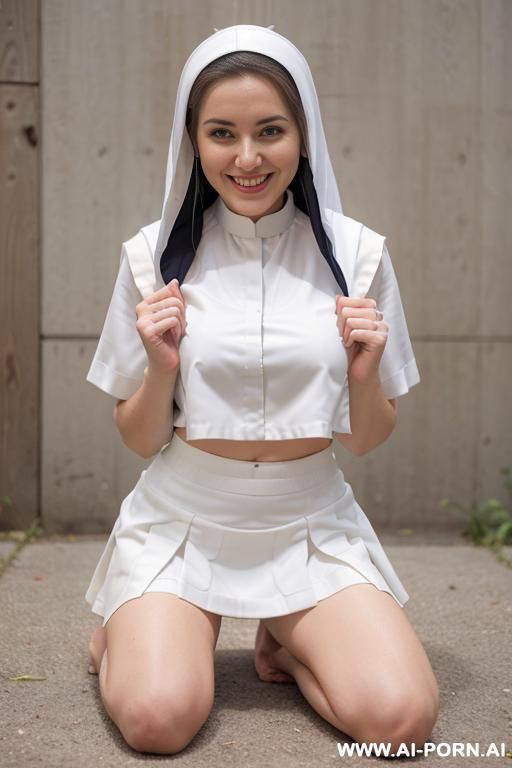 she is smiling, feet and hands on the ground gathered in one point - #main