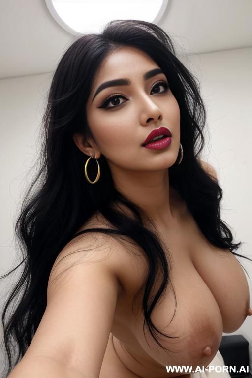 extremely pretty, makeup, full lips, button nose, ahegao, flowing hair, hoop earrings, big round boobs, tight waist, eye contact, looking at viewer - #main