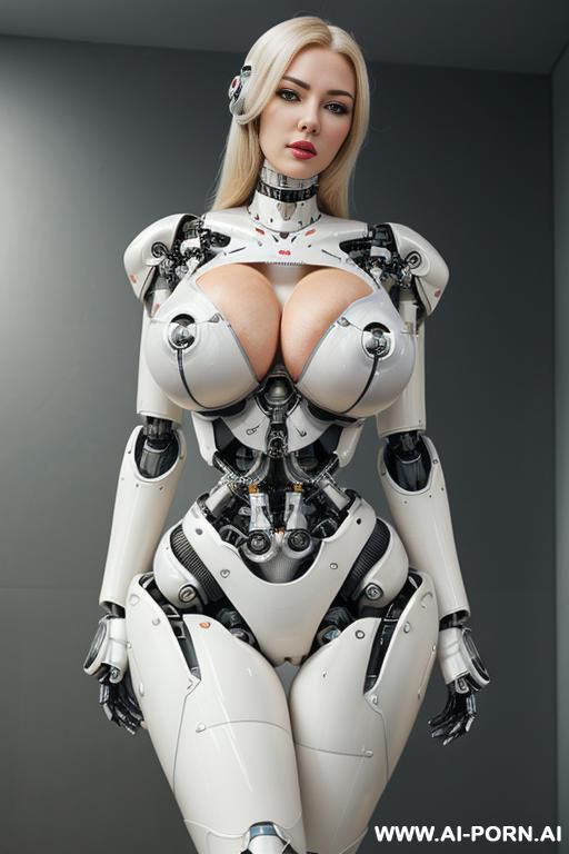 ((realistic very detailed robotic body, beautiful cyborg robot woman)),(( to four k quality)) ( artificial big boobs total covered only latex skin white) natural face, completely made of latex white skin with long legs with boots. - #main