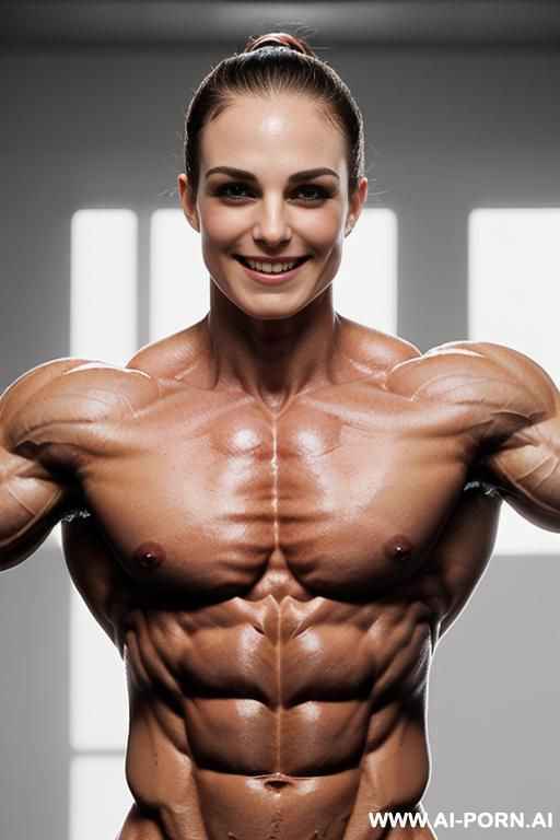 (naked smiling pretty short white fbb), (nude smiling pretty short white fbb), (looking at the camera with pretty eyes), beautiful eyes, ultra detailed, best quality color, finely detailed muscle, - #main