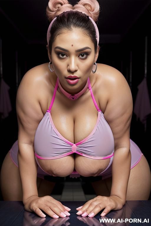 ((((extremely big saggy boobs)))), (fit), ((((((pink business dress)))))), (extremely beautiful make-up), ((((wide)))) red lips, seductive, ((((extremely slutty)))), (((ultra realistic))), ((heavy massive silver - #main