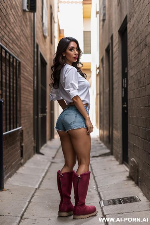 latina wearing uggs boots, opened shirt and shorts. bending over - #main