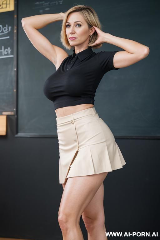 short hair, perfect ass, thigh gap, arms raised, ((hands behind head)), keep face, keep hair, hourglass figure, fit body, thigh gap, bubble butt, show ass - #main
