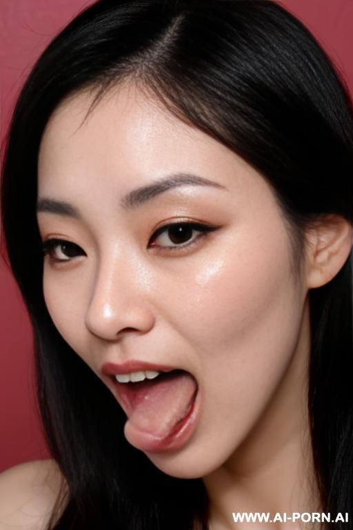 tingting asmr close up to face, full facial cum shot of semen all over face & hair, tongue sticking out, semen in inside mouth. - #main