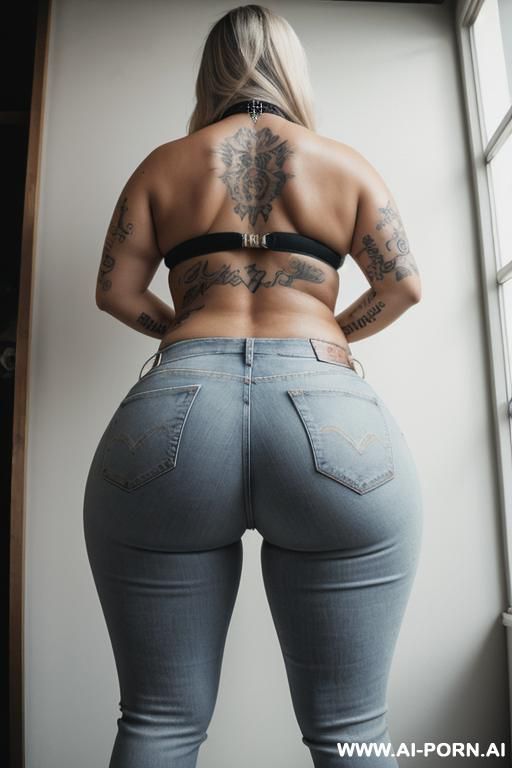 ((fat ass)), celulitis legs ((thicc body)) ,perfect round white jeans ,full sude body view ,((big booty )),((wide-hips)) thicc curvy model - #main