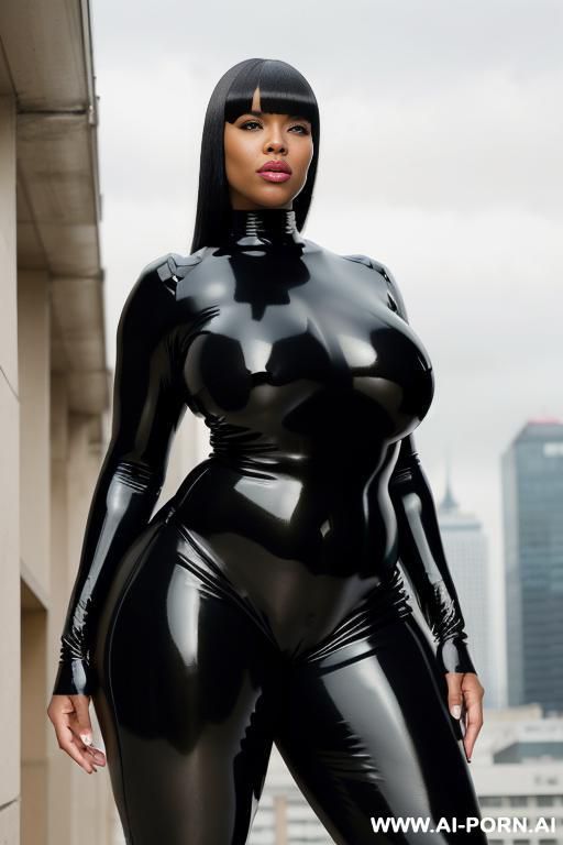 black milf giant massive muscular thighs chubby body in full body latex suit full show full body and full legs entire body covered in latex even more muscular legs chubbier body - #main