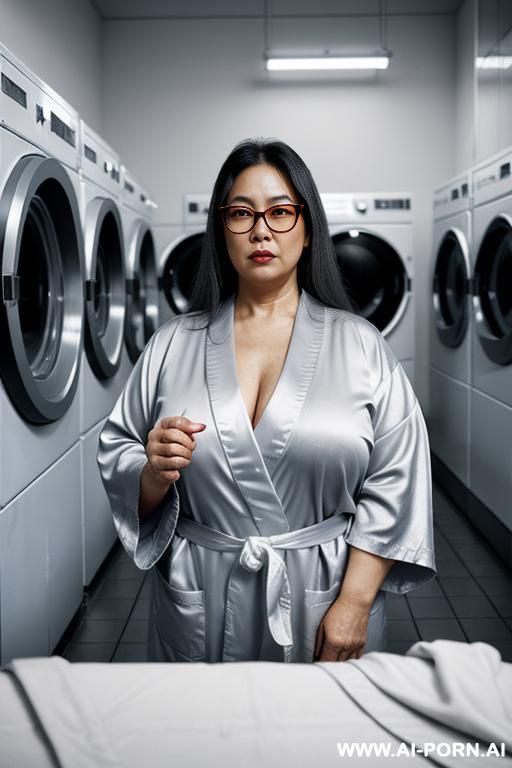 asian lady ugly, wrinkles, old. come here with finger. kimono satin - #main