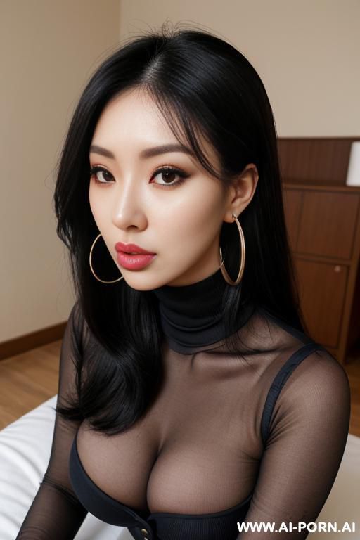 turtleneck, random hairstyle, random colors, extremely pretty, ahegao, full lips, button nose, hoop earrings, busty round boobs, hourglass figure, tight waist - #main