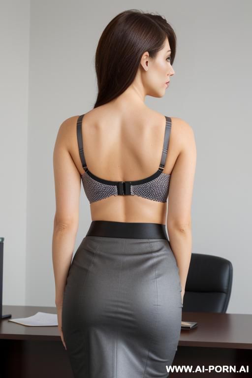 office secretary.tight pencil skirt.wide hips.facing backds.((push up bra)) - #main