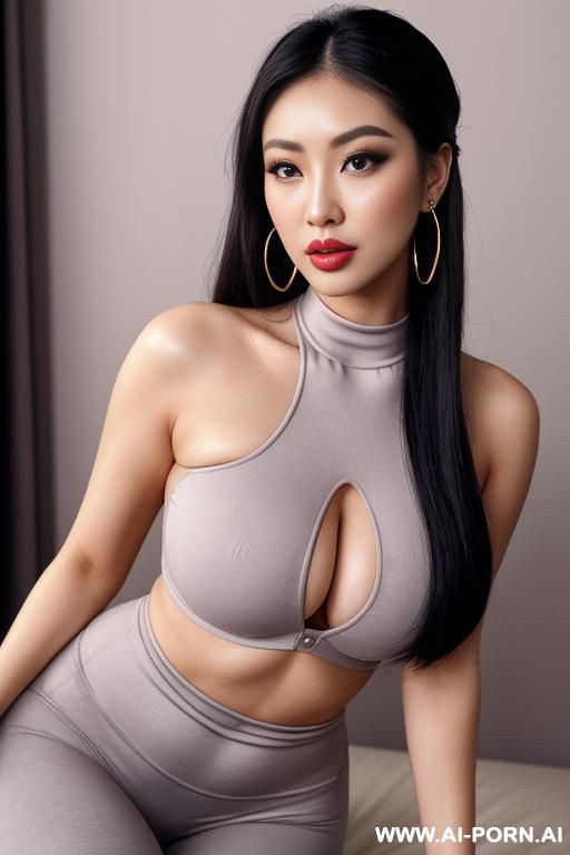 mock neck, leggings, random hairstyle, random colours, extremely pretty, full lips, button nose, hoop earrings, busty round boobs, hourglass figure, tight waist. photo realistic. best quality, finely - #main