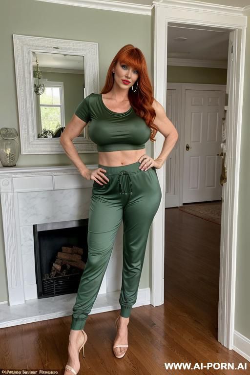 sexy american milf, beautiful long ginger hair, bangs, gorgeous green eyes, pretty make up, huge full breasts, stunning face, pretty features, high cheek bones, red lips, full lips, toned body, - #main