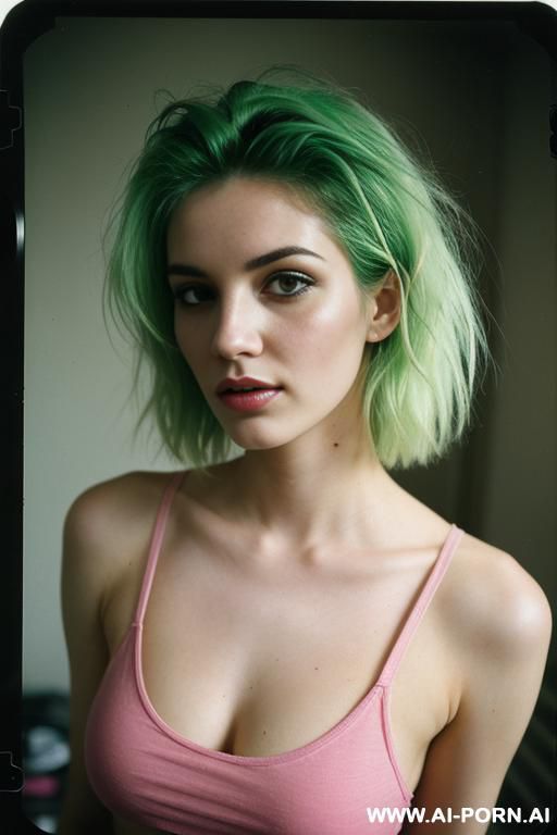 1woman, 20 years old, pink and green messy hair, t-shirt, - #main